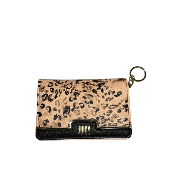 Juicy Couture Accessories - Juicy Couture Leopard Print Bifold Wallet Keychain Card Holder Tan Black